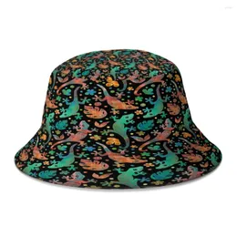 Berets colorido lollygagger lagartos no chapéu de balde preto para mulheres homens estudantes dobrável bob chapéus de pesca panamá boné streetwear