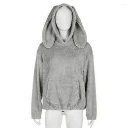 Women's Hoodies Women Loose Fit Hoodie Ear Hooded Plush Sweatshirt For Cute Long Sleeve Solid Color With Front Pocket Autumn