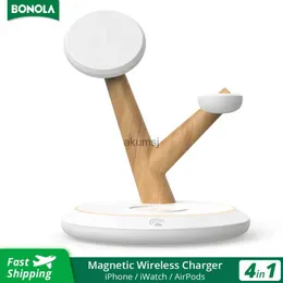 ワイヤレス充電器Bonola Wood Magnetic Wireless Charger 4 in 1 Stand for 15pro 15 14 MacSafe Wireless充電器のWatch/AirPods Pro YQ240105