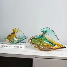 Transparent Glass Conch Colorful Shell Statue Modern Design Sculpture Crafts Aesthetic Decoration Ornaments Decorative Figurines 240105