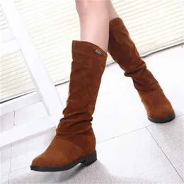 Botas plana salto interno elevado alto americano mid cap novo veludo mulheres camurça fundo longo 230830