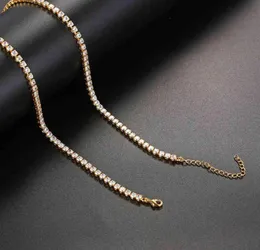 Alta qualidade cz zircônia cúbica gargantilha colar feminino 2mm m 5mm sier 18k banhado a ouro fino diamante corrente tênis colar220a9803226
