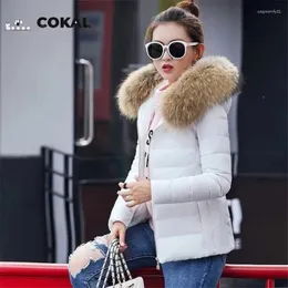 Vestes pour femmes COKAL Collier en cuir à capuche Casual Fashion 2024 Veste d'hiver Manteau court Slim Coton Chaud à l'extérieur