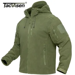سترة Tacvasen Spring Winter Fleece مع Hoodie Mens Tactical Fleece Jacket Full-Rive Up Outdoor Windproof Wark Work Coat 240104