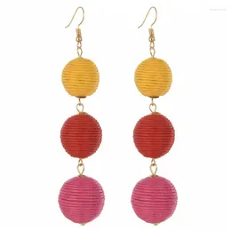 Orecchini pendenti Boho Tre grandi palline Lungo nappa Filo avvolto Orecchino a goccia Grace Bohemian Fashion Eardrop per gioielli da donna