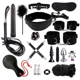 19pcs/set sextoys aksesuarları yetişkin bdsm seks oyuncakları kadınlar için bağlayıcı kelepçeler kırbaç anal fiş erotik oyuncak çift seks aracı 240105