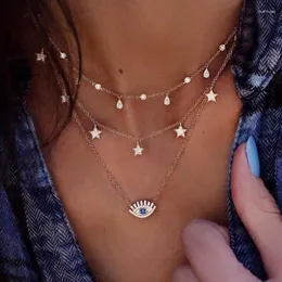 Colares de pingente Bohemia na moda cadeias multi-camadas para mulheres detalhadas gotas de água estrelas cristal azul olho encantador colar jóias presentes