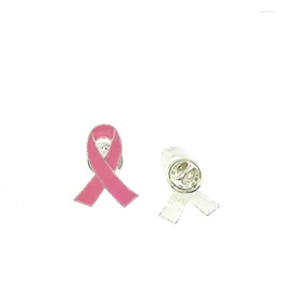 Brooches 100pcs A Lot 28mm Pink Enamel Ribbon Breast Cancer Awareness Brooch Pin