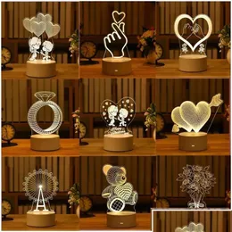 Dekoracja imprezy 2022 Walentynki Gift Anniversaire USB 3D Love Acryl Night Light Light Light Decor Dorat Dorad