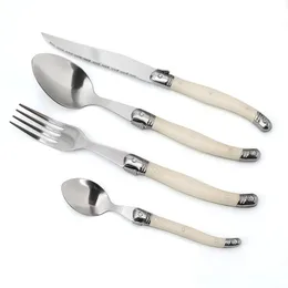 JASWEHOME 4st Black Table Flatware Set White Laguiole Steak Knife Fork Spoons Cutrow Set Sharp Balde Dinner Eware 240105