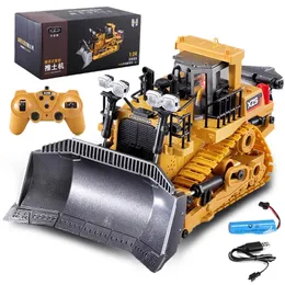 1 24 24G Remote Control Crawler Heavy Bulldozer Dump Truck 9 Channel Children RC Engineering Vehicle Kids Toy for Boys Gift 240104