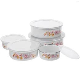 Louça 5 Pcs Frigorífico Recipientes Esmalte Espessado Preservação Tigela Com Tampa Salada Tigelas Profundas Frutas Bebê