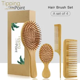4st Bamboo Comb Set Nature Wood Brush Anistatic Doltange Hair Women Scalp Massage Hairbrush For Care Healthy 240105