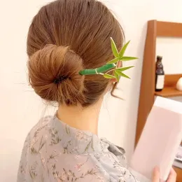 Bastoncini per capelli con foglie di bambù verde Forcine in stile cinese Eleganti vestiti Hanfu Copricapo per donne Accessori per capelli moda per ragazze