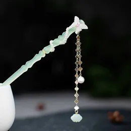 Wedding Hair Jewelry Tassel Bamboo Hair Sticks Butterfly Crystal Hairpin Chopsticks For Women Pearl Pendant Hair Clasp Forks Ancient Headpiece Gift zln240105