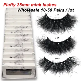 Red Siren 10-50 أزواج Fluffy 25mm Mink الرموش الجملة من الرموش المنك مع مربع سميك الأثيل المزيفة الطوي