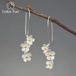 Lotus Fun Wedding Fresh Elegant Forget-me-not Flower Long Dangle Earrings For Women 925 Sterling Silver Original Fine Jewelry 240104