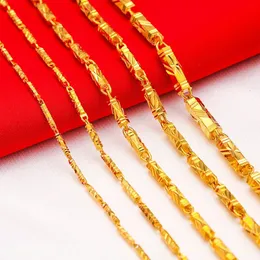 24K Gold Bamboo Necklace Chain for Man Women Luxury Gold Plating Dubai Fine Jewelry Birthday Wedding Choker Neck Accessories 240104