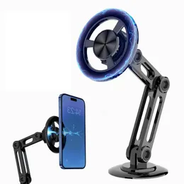 Suporte magnético dobrável para carro para iPhone, rotação livre de 360, visão não obstrutiva, instalação e uso flexíveis, almofada adesiva forte, suporte para telefone de carro