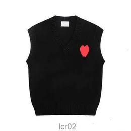 Amiparis tröja amis stickad jumper väst svett mode v hals ärmlös vinter är jag Paris Big Heart Coeur Love Jacquard Sweatshirts Amisweater 6dwhc72e