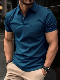 Men's summer business zippered pocket polo shirt short sleeved Wrinkle resistant seamless lapel can be paired with anything 240105