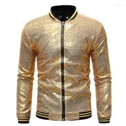 Men's Suits Mens Stage Prom Coat Shiny Sequin Jacket Baseball Collar Zipper Switch Men Dance Festival Party Costume Homme