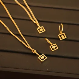 Love And Square Block Pendant Necklace Collar Chain Brass Plated Gold High Quality Rotating Hollow Block Pendant Earrings Jewelry Supply Valentine's Day Gifts