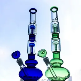 Classic Straight Double 4 Arms Tree Perc Hookahs 18 Female Joint Glass Big Bongs Tall Water Pipes Bägare Dab Rigs med Diffused Downstem ZZ