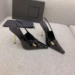 أحذية صندل للنساء من الجلد الأصلي عالي الكعب مضخات Slingbacks مصمم الديكور المعدني Zapatillas Mujer