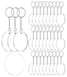 سلسلة مفاتيح الأكريليك الفراغات 60 قطعة 2 بوصة قطرها جولة أقراص أكريليك صافية مع حلقات سلسلة مفاتيح تقسيم المعادن 4720389