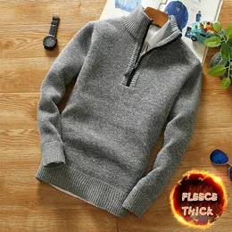 Winter Men's Fleece Thicker Sweater Half Zipper Turtleneck Warm Pullover Quality Male Slim Knitted Wool Sweaters for Spring y240104