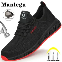 Manlegu Air Mesh Steel Toe Work Shoes Breathable Working Shoe Man Safety Lightweight PunctureProof Boots 240105