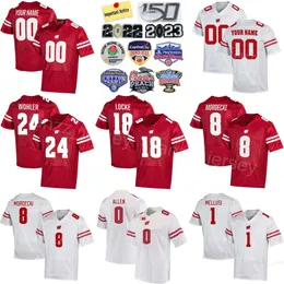 Stitch Football College Wisconsin Badgers 1 Chez Mellusi Maglie Uomo 6 Will Pauling 24 Hunter Wohler 8 Tanner Mordecai 18 Braedyn Locke 0 Braelon Allen University