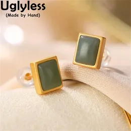 Kolyeler Çirkin Dikdörtgen Kare Yüzükler Kadınlar için Kutu Boxy Agate Jade Studs Küpe Alt Seragats 925 Gümüş Geometrik Minimalist Takı Setleri