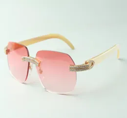 Óculos de sol redemoinho moda dupla linha diamante 3524024 com hastes de chifre de búfalo branco óculos personalizados tamanho 18140 mm1165433