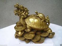 Crafts Lucky Çin Handwork Bronz Fengshui Ejderha Kaplumbağa Heykeli