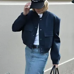 Giacca bomber moda donna tasca con bottoni manica lunga crop top streetwear giacche da baseball cappotti casual invernali capispalla 240104