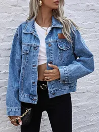 Benuynffy Turndown Collar Loose Denim Jacket Women Spring and Autumn Single Breasted Female Outwear Casual Jean Coats Jackets 240104