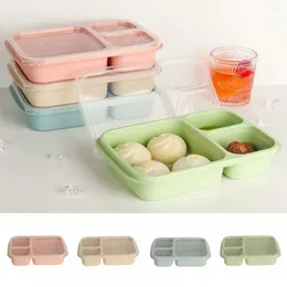 Dinnerware 4 Pack 3-Compartment Wheat Straw Lunch Box Heat-resistant BPA-Free Meal Prep Containers Leakproof Reusable