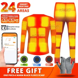 24 Area APP control Heated Jacket Thermal Underwear Women Men Ski Suit USB Electric Heated Clothing Shirt Winter Fishing 240104