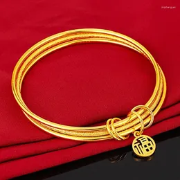 Bangle Gilded Gold Shop Sansheng III Bracelet Yue Nansha Fine Sand Circle Fashion Fu Character Accessories Women's Hand