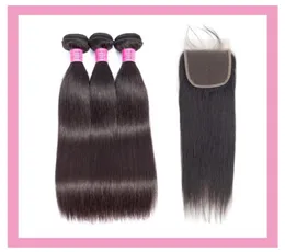 Malaysian 5x5 Lace Closure Straight 100 Human Hair 3 Bundles With 55 Closures Middle Three Part Double Wefts9942629