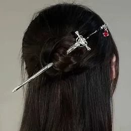 Wedding Hair Jewelry Creative Sword Ruby Pendant Hairpins Vintage Chinese Style Sword Hair Sticks Punk Hairpin Women Trendy Hair Pin Dish Accessories zln240105