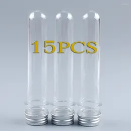 15pcs PET 50ml 투명성 플라스틱 테스트 튜브 병 캔디 테스트 론자 목욕 소금 알루미늄 나사 뚜껑