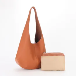 Kvinnors nya minimalistiska och stora kapacitets tote väska, avancerad läder fashionabla hinkväska, chic en axelväska grå svart orange