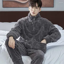 Ropa de dormir para hombre, conjunto de pijamas cálidos de invierno, ropa gruesa de cuello alto para el hogar, ropa de dormir de lana Coral de talla grande, 2024