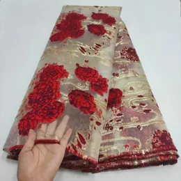 Afrikansk brokad spets Jacquard tyg nigeriansk blommig damast tyg organza franska tyll net klänning tissus material djo30 240104