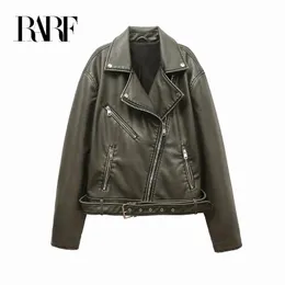 RARF Ladies 2023 Vintage do Old Leather Leather Distive Type Type Pu Jacket Women’s Coat Top 240105