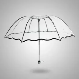 Paraplyer transparent vikning icke-automatisk paraply män krusning kant vindtät regn paraply kvinnor plast klara damer utomhus parasol yq240105