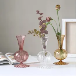 Home Decor Glass Vase Modern Flower Vase Room Decoration Art Colored Small Vase Wedding Decor Hydroponic Plants Japanese Style 240105